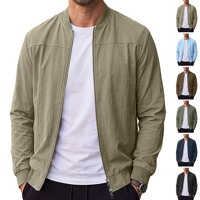 Men's Clothing Tops Jackets Coats Men's American Style Pure Color Baseball Zippered Side Pocket Pilot Jacket Outdoor Sports Jacket