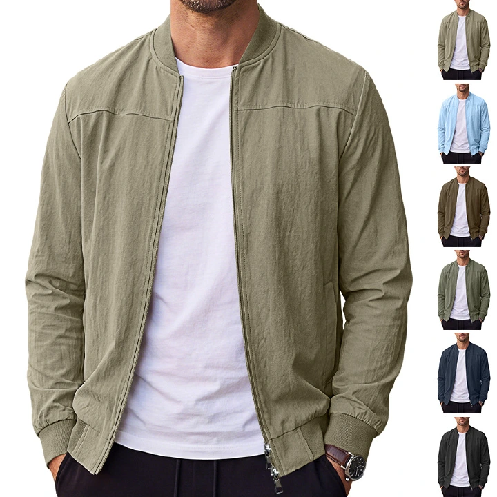 Men's Clothing Tops Jackets Coats Men's American Style Pure Color Baseball Zippered Side Pocket Pilot Jacket Outdoor Sports Jacket