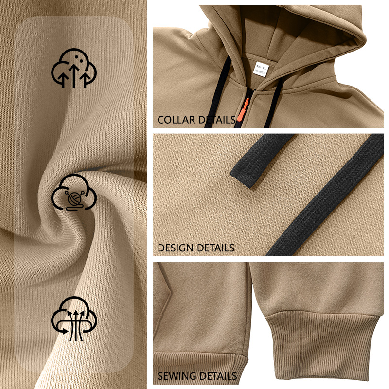 Men's Clothing Tops Sweatshirts Hoodies  Men's Autumn Winter Solid Color Drawstring Hooded Long Sleeve Sweatshirt with Side Zip Thickened Casual Sports Pullover