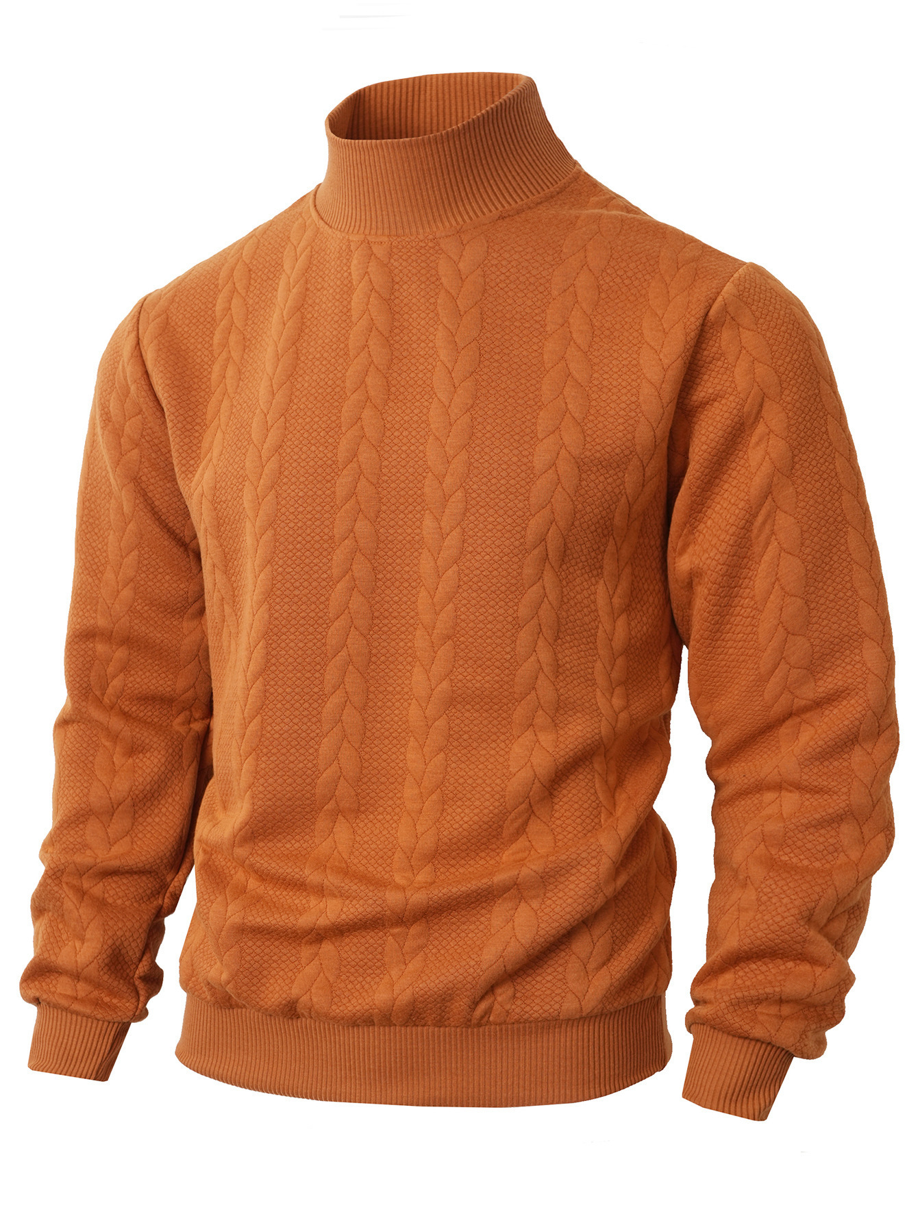 Men's Clothing Tops Sweaters Cardigans Jacquard Knit Sweater New Fall Winter Solid Color High-Neck Warm Casual Men's Long Sleeve Pullover