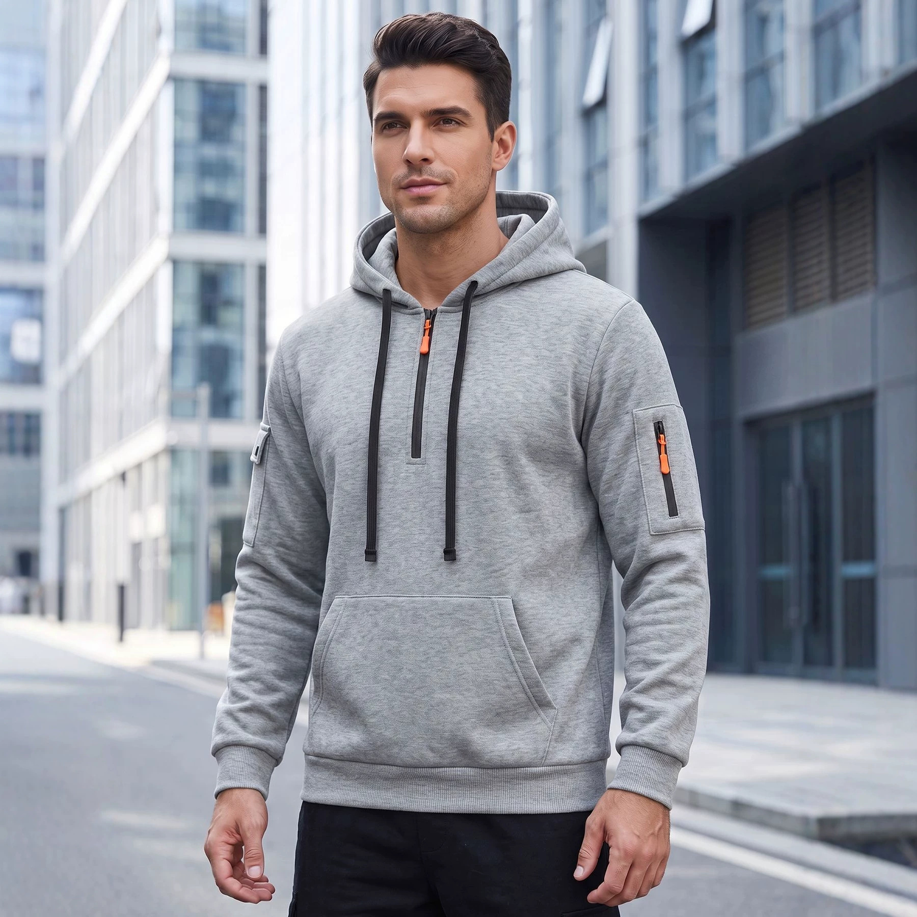 Men's Clothing Tops Sweatshirts Hoodies  Men's Autumn Winter Solid Color Drawstring Hooded Long Sleeve Sweatshirt with Side Zip Thickened Casual Sports Pullover