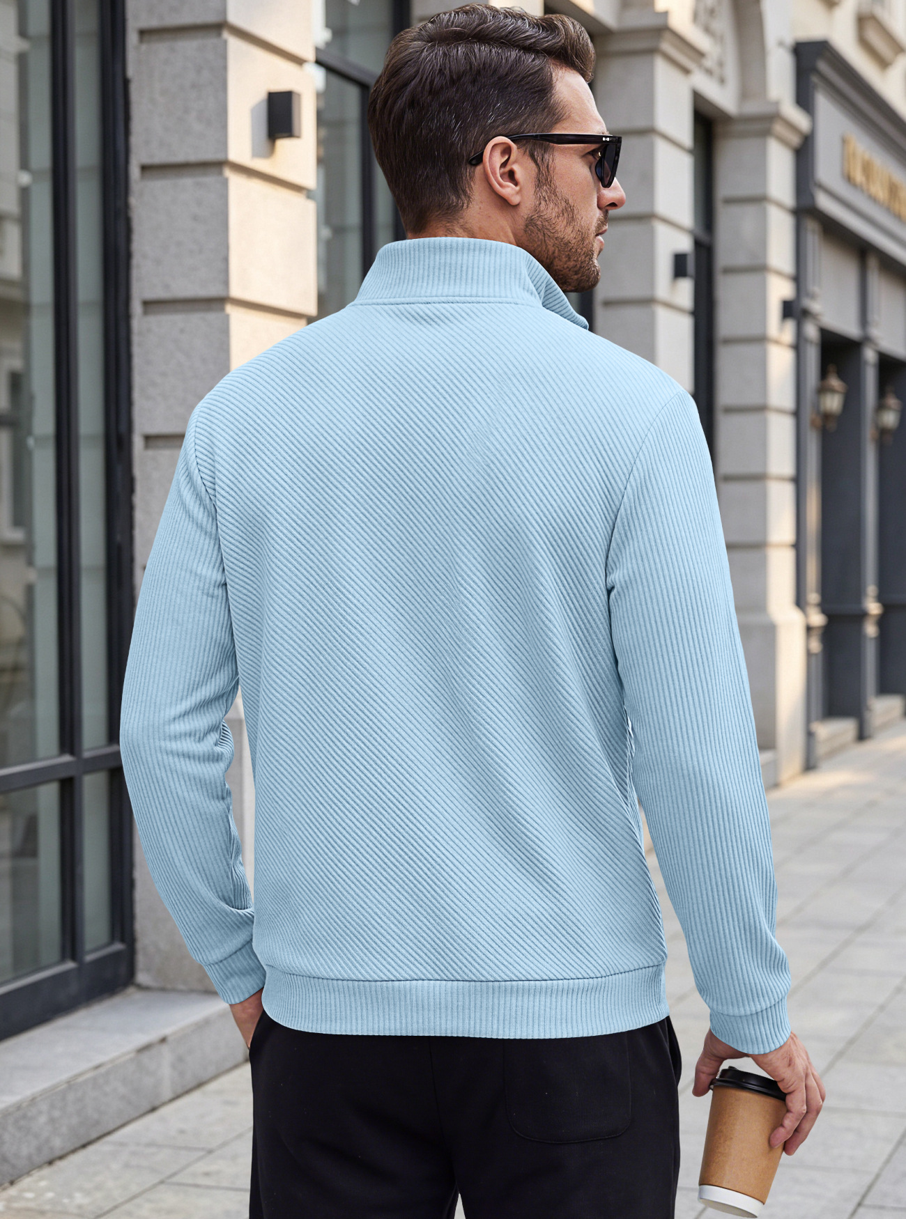 Men's Clothing Tops Sweatshirts Men's American Flannel Texture Half-Zip Stand-Up Collar Long Sleeve Oversized Casual Pullover Shirts