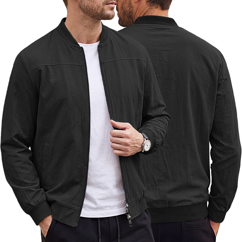 Men's Clothing Tops Jackets Coats Men's American Style Pure Color Baseball Zippered Side Pocket Pilot Jacket Outdoor Sports Jacket