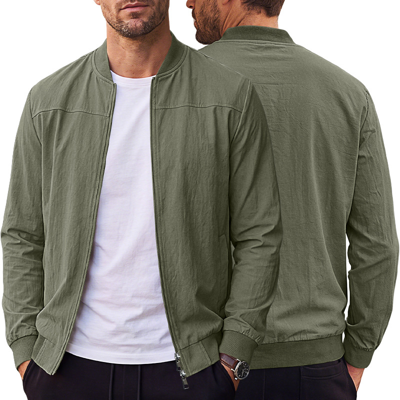 Men's Clothing Tops Jackets Coats Men's American Style Pure Color Baseball Zippered Side Pocket Pilot Jacket Outdoor Sports Jacket