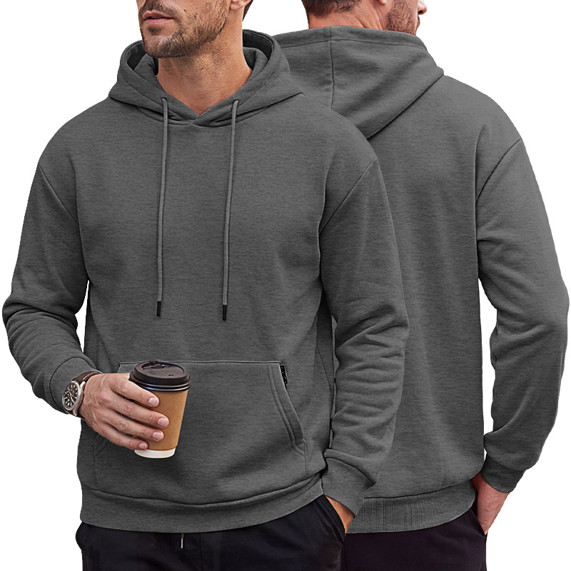 Men's Clothing Tops Sweatshirts Hoodies Men's Heavyweight Solid Color Drawstring Hooded Sweatshirt with Side Anti-Theft Zippered Kangaroo Pockets for Sports Outdoor Wear