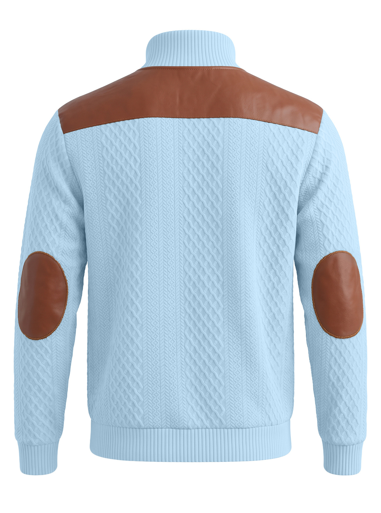 Men's Clothing Tops Sweatshirts Men's American Style Texture Jacquard Lapel Knitwear with Shoulder Sleeve Patches Loose Long Sleeve Pullover Hoodie