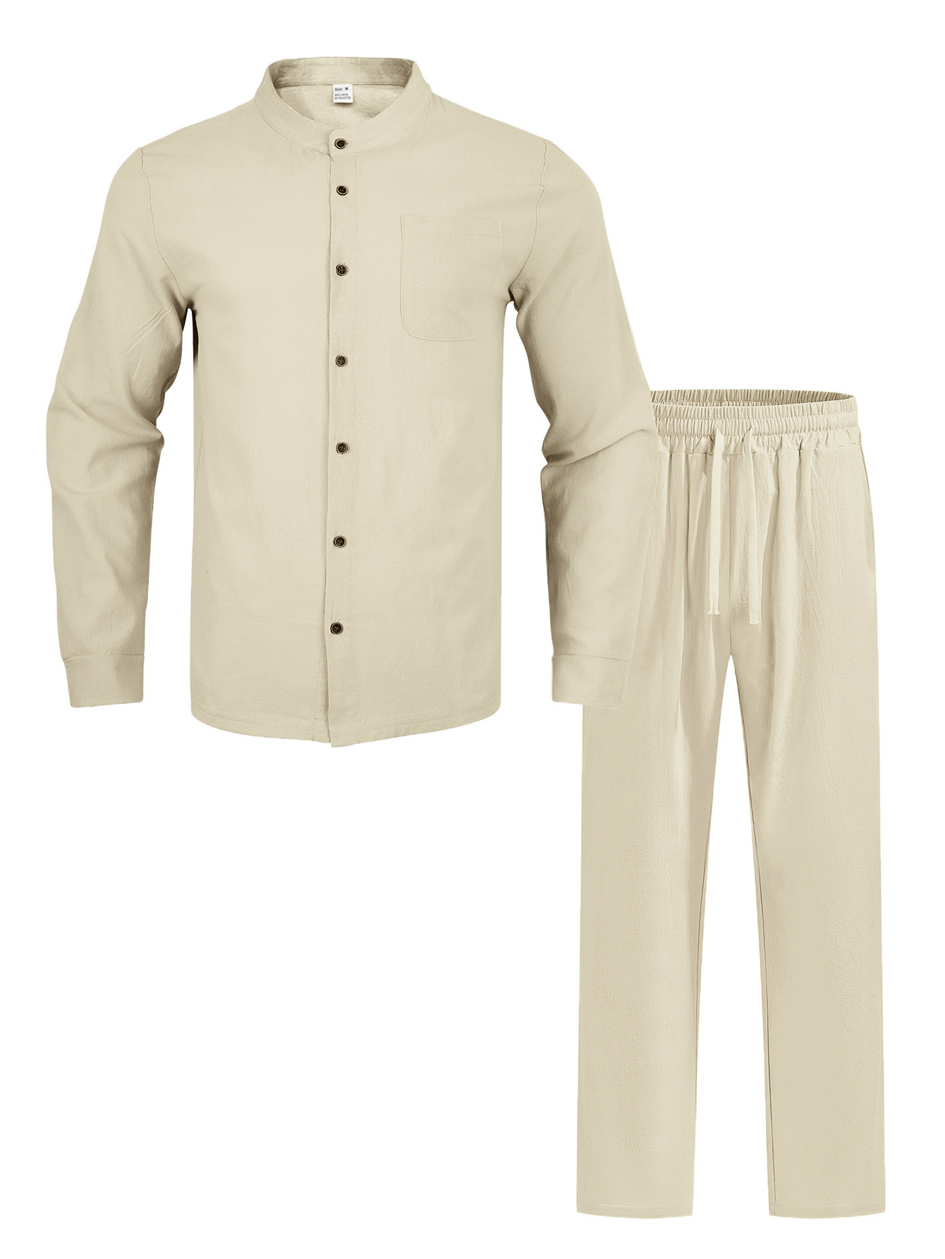 Men's Clothing Two-Piece Outfits Men's Solid Color Linen Long Sleeve Shirt Pants Two-Piece Set Loose Casual Breathable Summer Clothing Sets