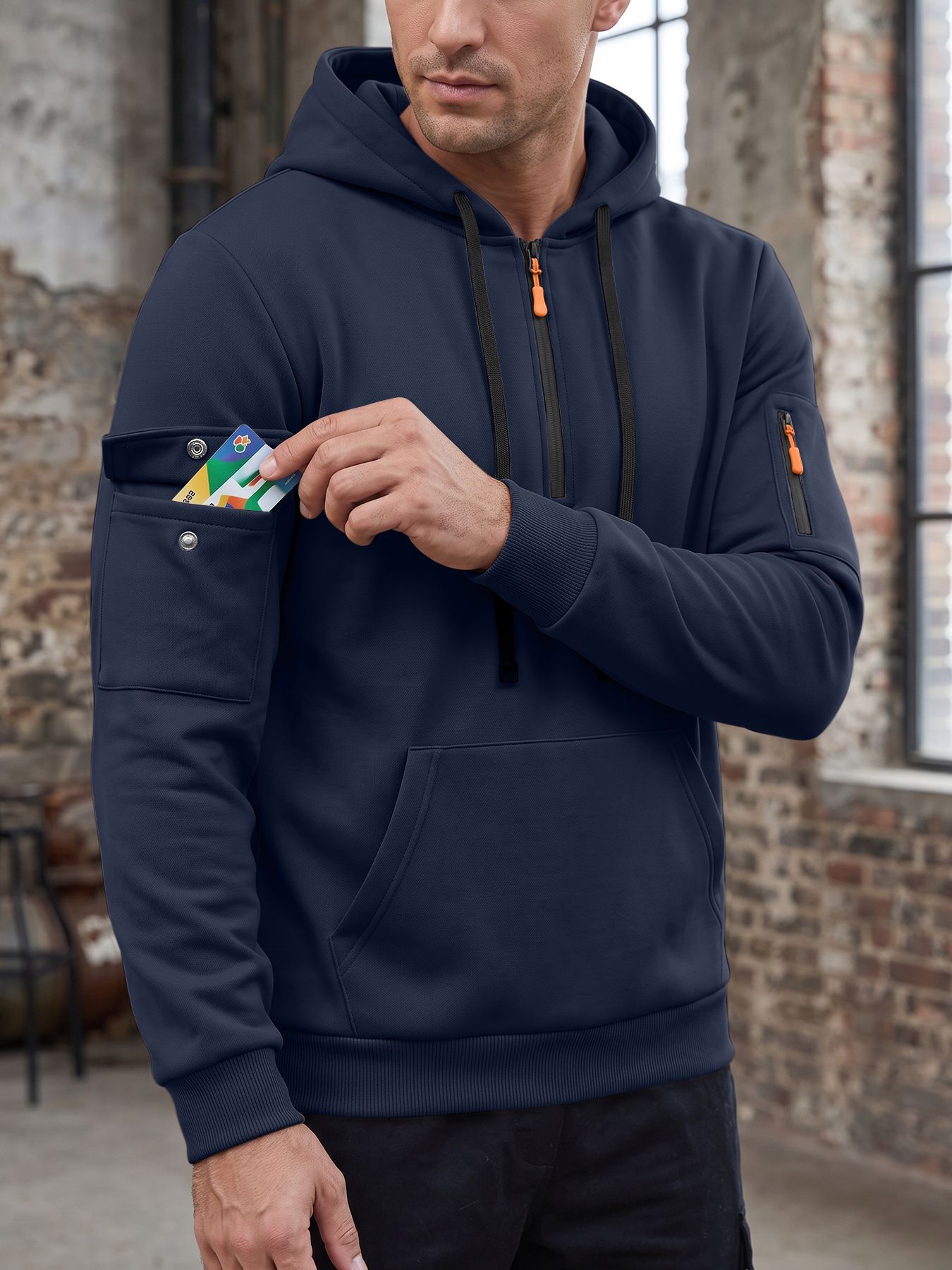Men's Clothing Tops Sweatshirts Hoodies  Men's Autumn Winter Solid Color Drawstring Hooded Long Sleeve Sweatshirt with Side Zip Thickened Casual Sports Pullover