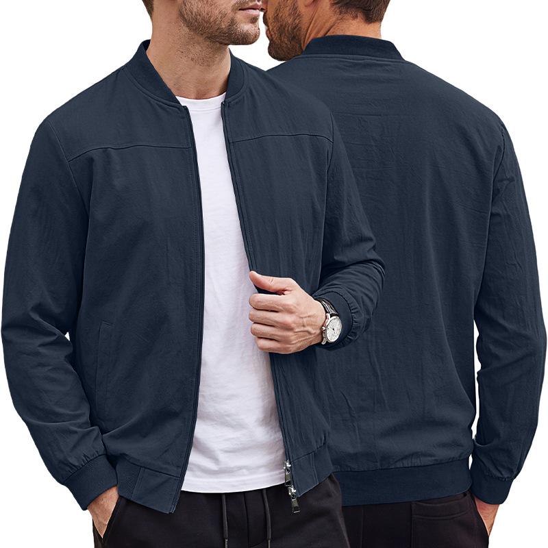 Men's Clothing Tops Jackets Coats Men's American Style Pure Color Baseball Zippered Side Pocket Pilot Jacket Outdoor Sports Jacket
