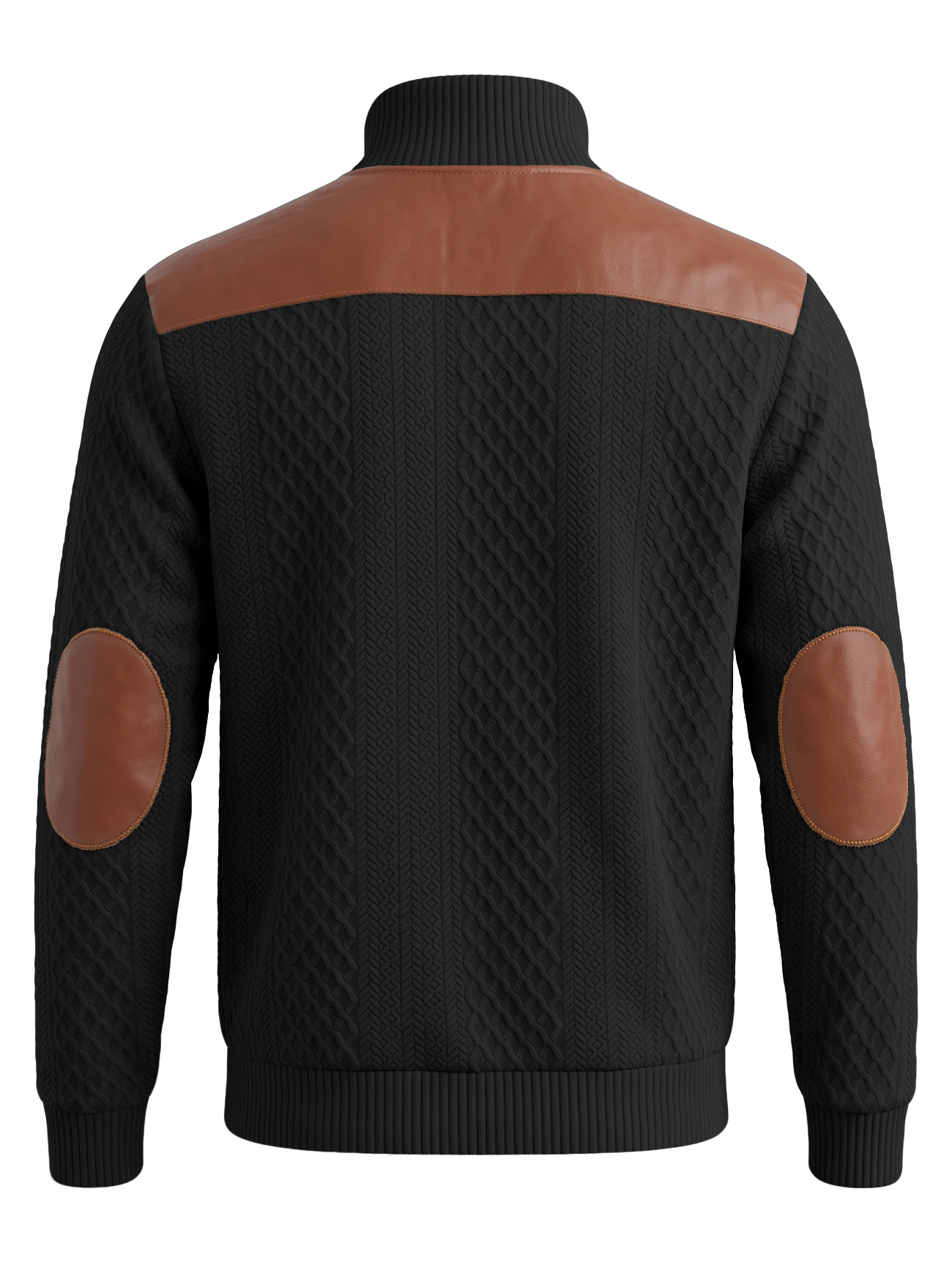 Men's Clothing Tops Sweatshirts Men's American Style Texture Jacquard Lapel Knitwear with Shoulder Sleeve Patches Loose Long Sleeve Pullover Hoodie