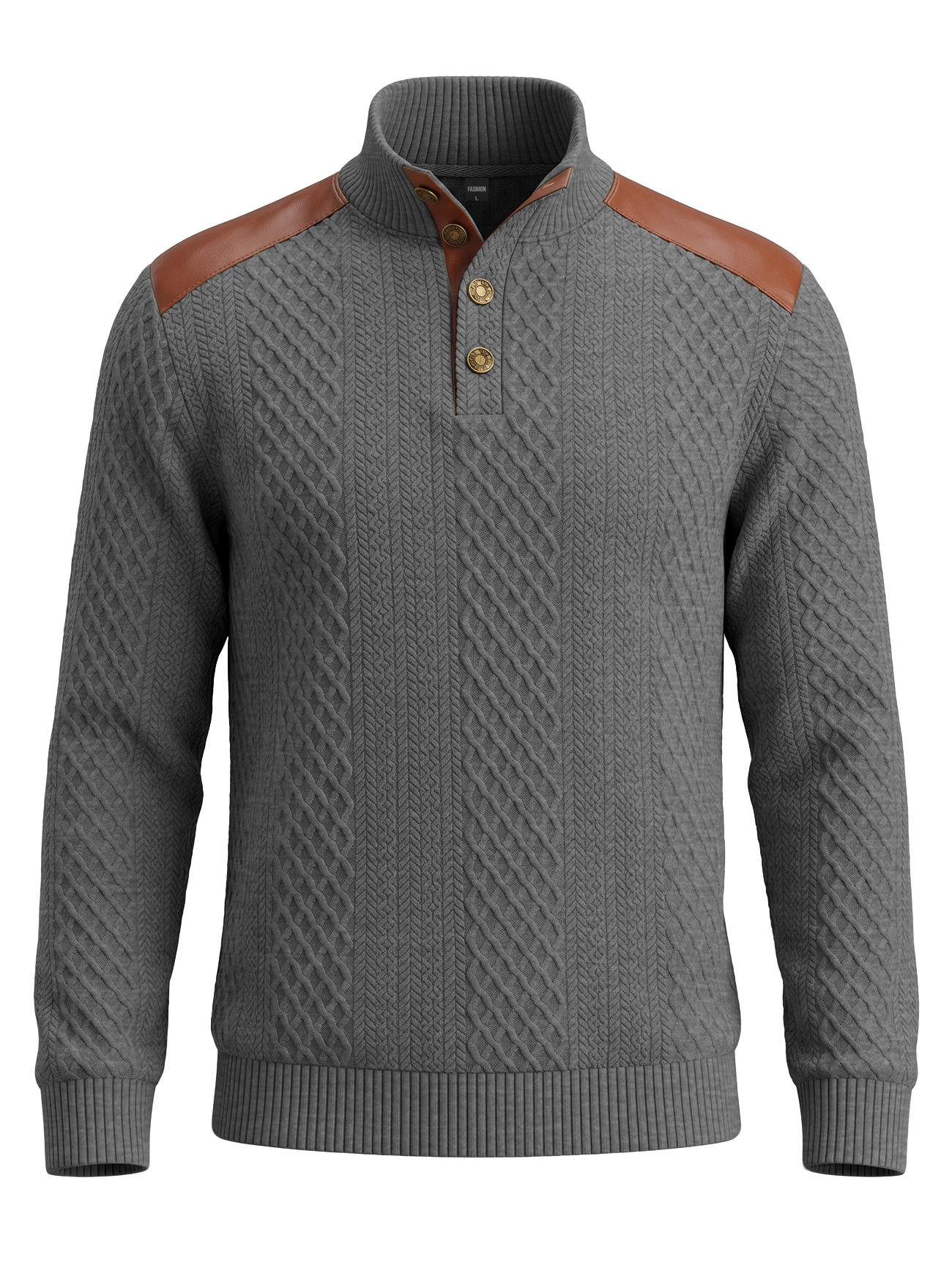 Men's Clothing Tops Sweatshirts Men's American Style Texture Jacquard Lapel Knitwear with Shoulder Sleeve Patches Loose Long Sleeve Pullover Hoodie