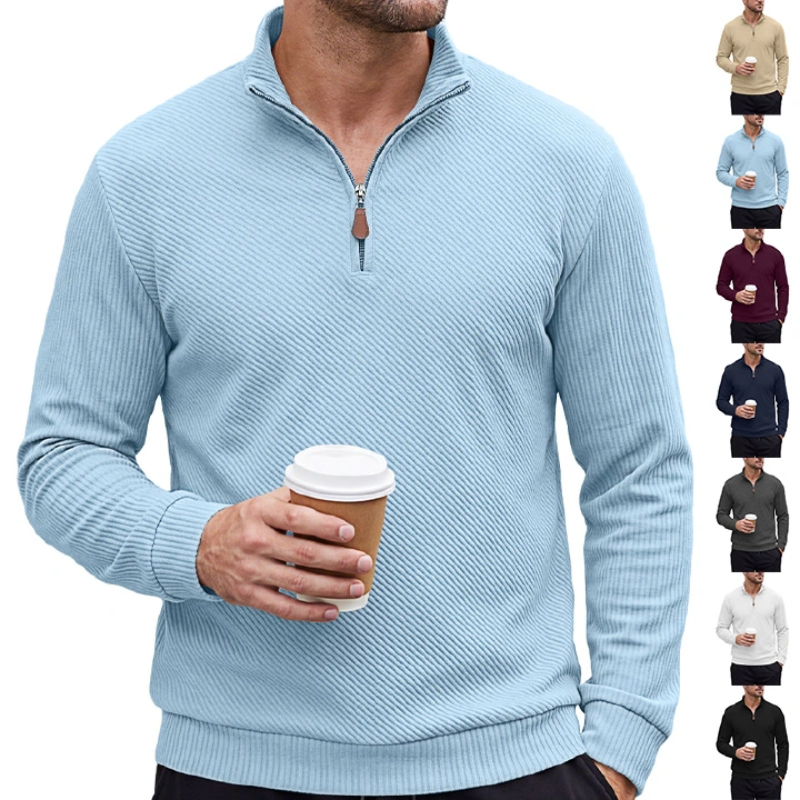Men's Clothing Tops Sweatshirts Men's American Flannel Texture Half-Zip Stand-Up Collar Long Sleeve Oversized Casual Pullover Shirts