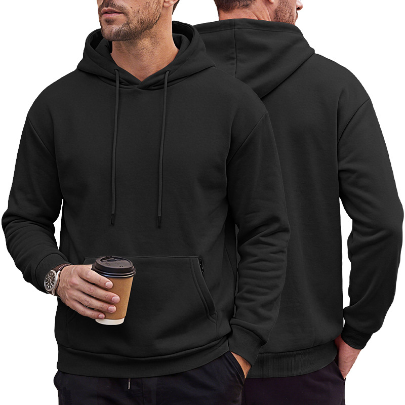 Men's Clothing Tops Sweatshirts Hoodies Men's Heavyweight Solid Color Drawstring Hooded Sweatshirt with Side Anti-Theft Zippered Kangaroo Pockets for Sports Outdoor Wear