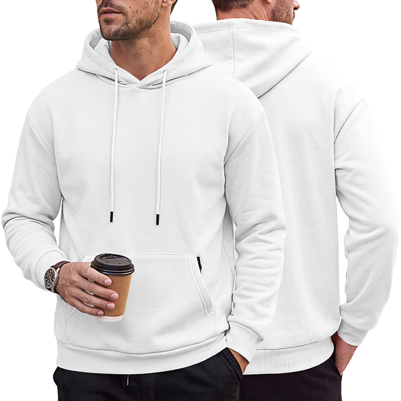 Men's Clothing Tops Sweatshirts Hoodies Men's Heavyweight Solid Color Drawstring Hooded Sweatshirt with Side Anti-Theft Zippered Kangaroo Pockets for Sports Outdoor Wear