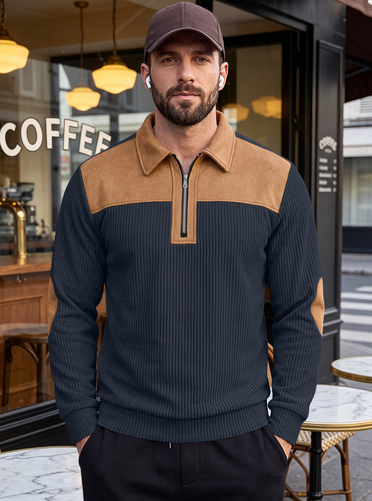 Men's Clothing Tops Sweatshirts Hoodies New Sweater Lapel Patchwork Casual Commute Sports Zip-Up Hoodie for Autumn Winter