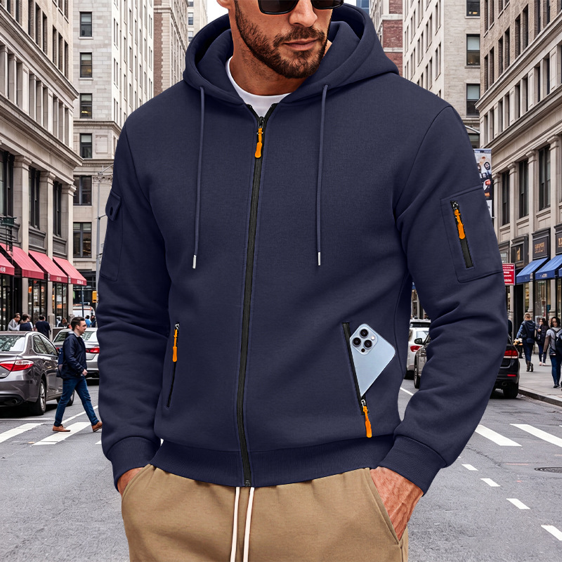Men's Clothing Tops Jackets Coats Men's Loose Hoodie with Zipper Side Pocket Cardigan Sports Plus Size Casual Sweatshirt Jacket