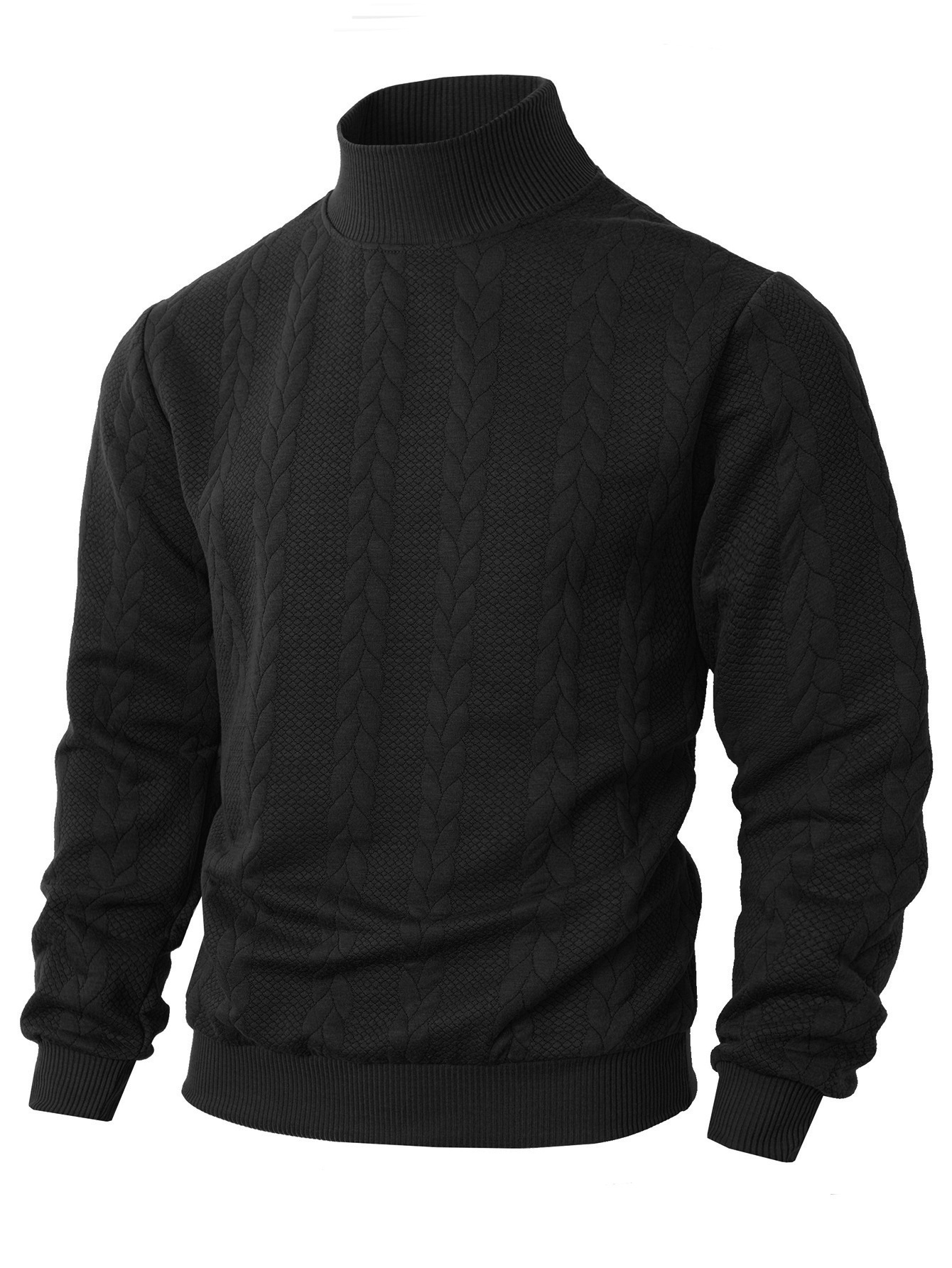 Men's Clothing Tops Sweaters Cardigans Jacquard Knit Sweater New Fall Winter Solid Color High-Neck Warm Casual Men's Long Sleeve Pullover