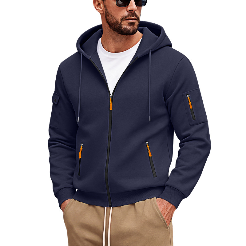 Men's Clothing Tops Jackets Coats Men's Loose Hoodie with Zipper Side Pocket Cardigan Sports Plus Size Casual Sweatshirt Jacket