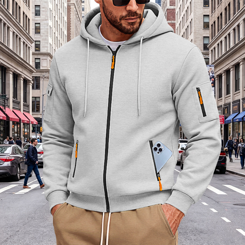 Men's Clothing Tops Jackets Coats Men's Loose Hoodie with Zipper Side Pocket Cardigan Sports Plus Size Casual Sweatshirt Jacket