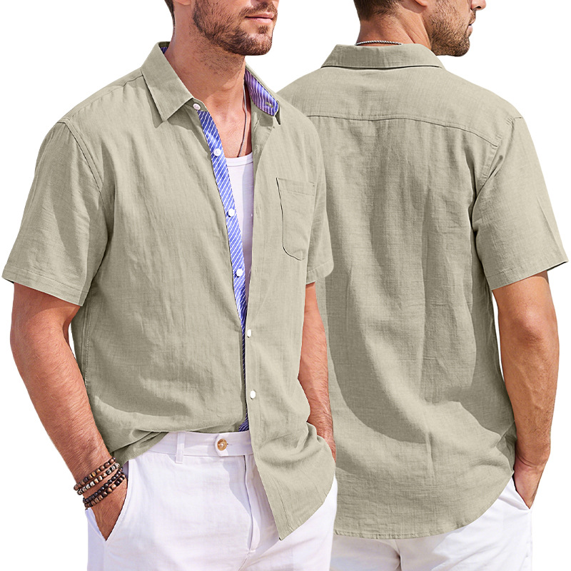 Men's Clothing Tops T-Shirts Summer New Men's Linen Short Sleeve Shirts with Pocket Casual T-Shirts