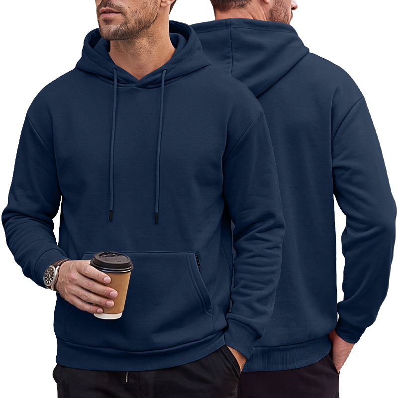 Men's Clothing Tops Sweatshirts Hoodies Men's Heavyweight Solid Color Drawstring Hooded Sweatshirt with Side Anti-Theft Zippered Kangaroo Pockets for Sports Outdoor Wear