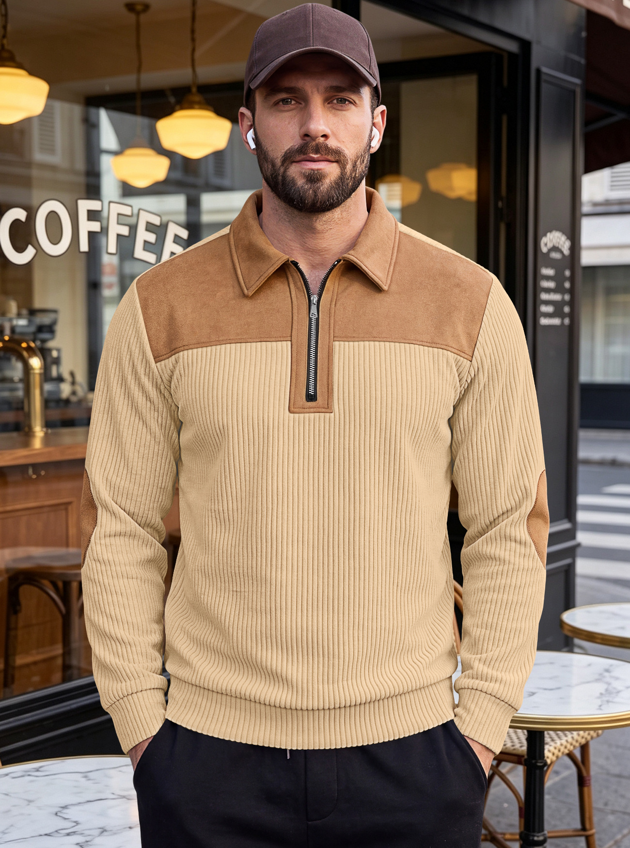 Men's Clothing Tops Sweatshirts Hoodies New Sweater Lapel Patchwork Casual Commute Sports Zip-Up Hoodie for Autumn Winter