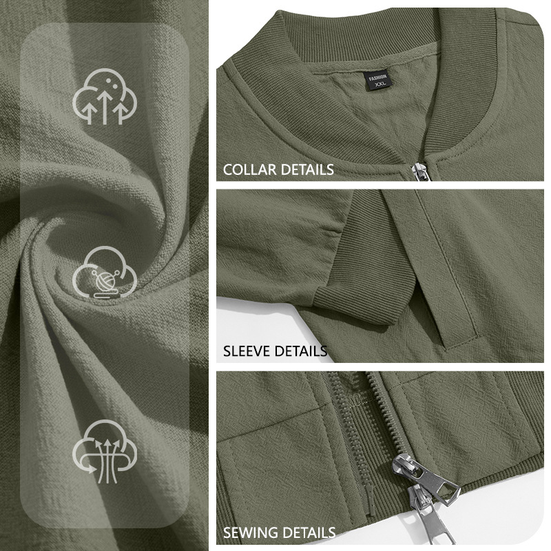 Men's Clothing Tops Jackets Coats Men's American Style Pure Color Baseball Zippered Side Pocket Pilot Jacket Outdoor Sports Jacket
