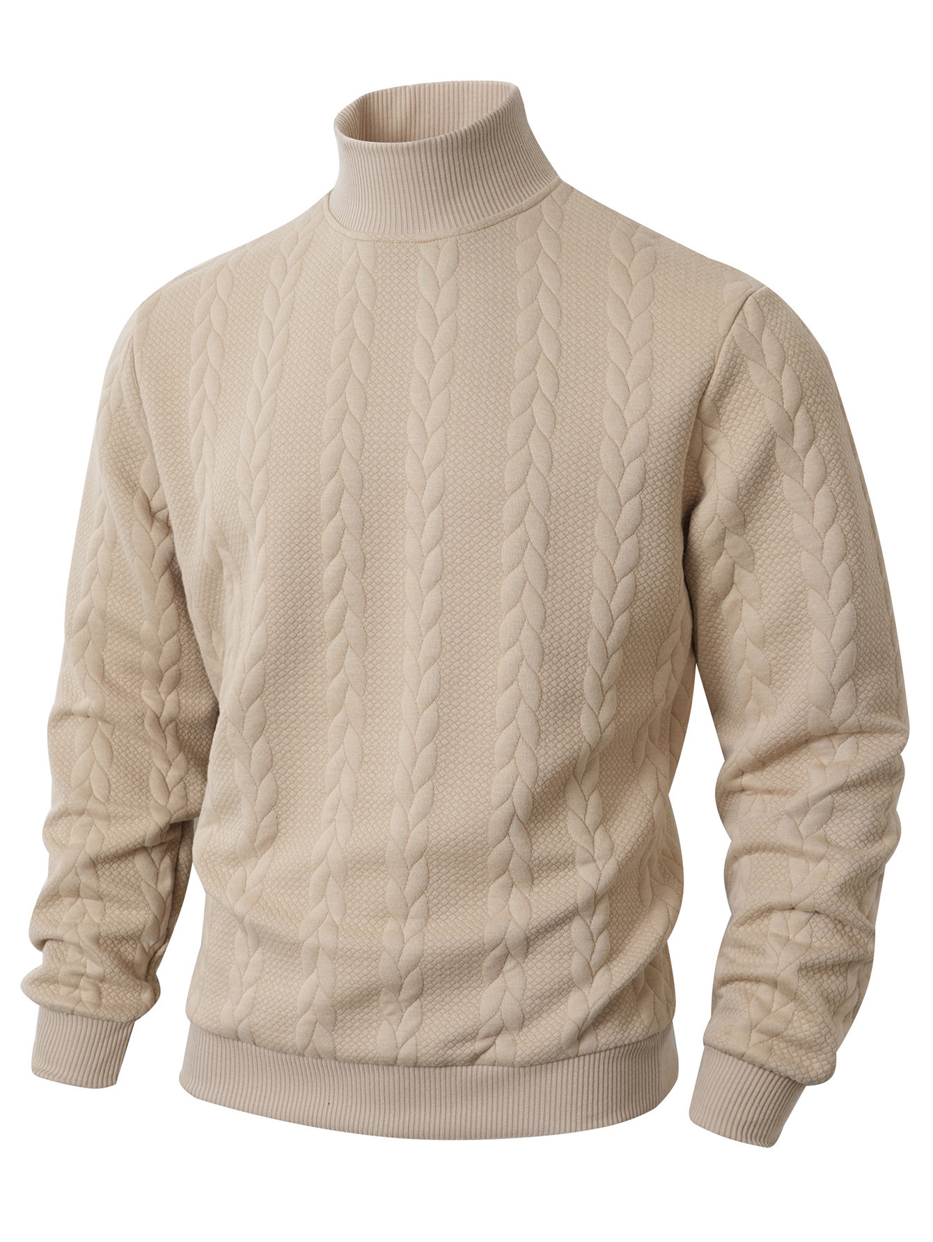 Men's Clothing Tops Sweaters Cardigans Jacquard Knit Sweater New Fall Winter Solid Color High-Neck Warm Casual Men's Long Sleeve Pullover