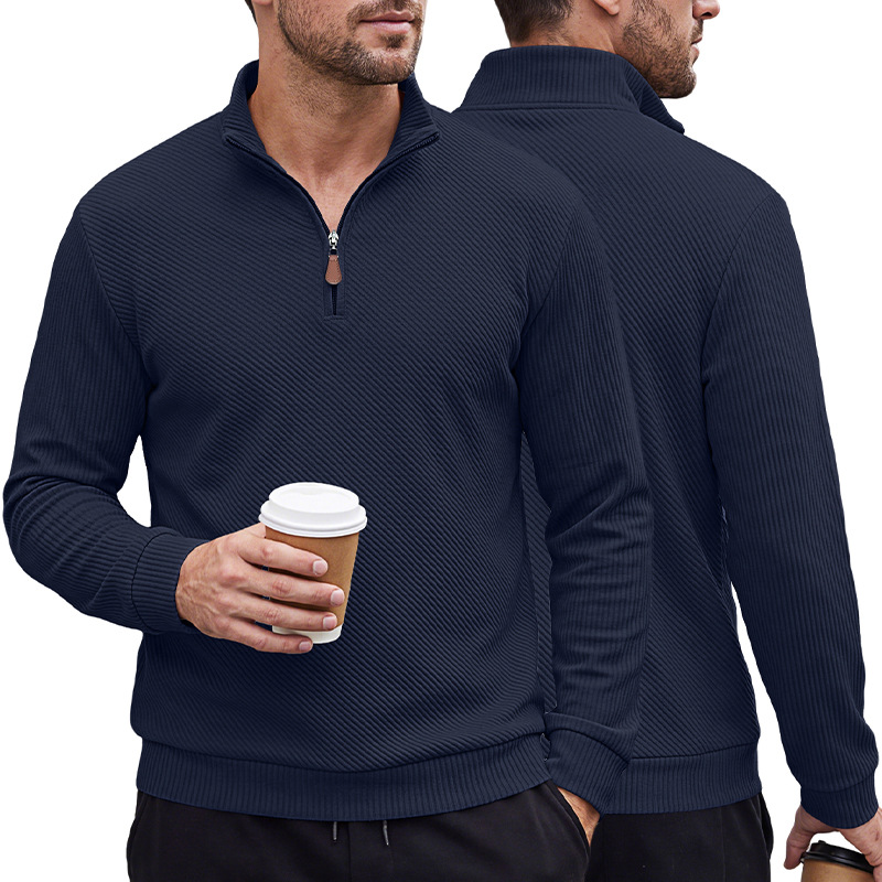 Men's Clothing Tops Sweatshirts Men's American Flannel Texture Half-Zip Stand-Up Collar Long Sleeve Oversized Casual Pullover Shirts