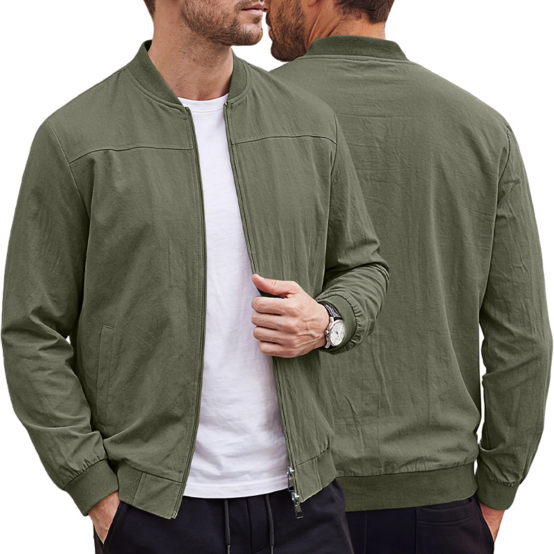 Men's Clothing Tops Jackets Coats Men's American Style Pure Color Baseball Zippered Side Pocket Pilot Jacket Outdoor Sports Jacket