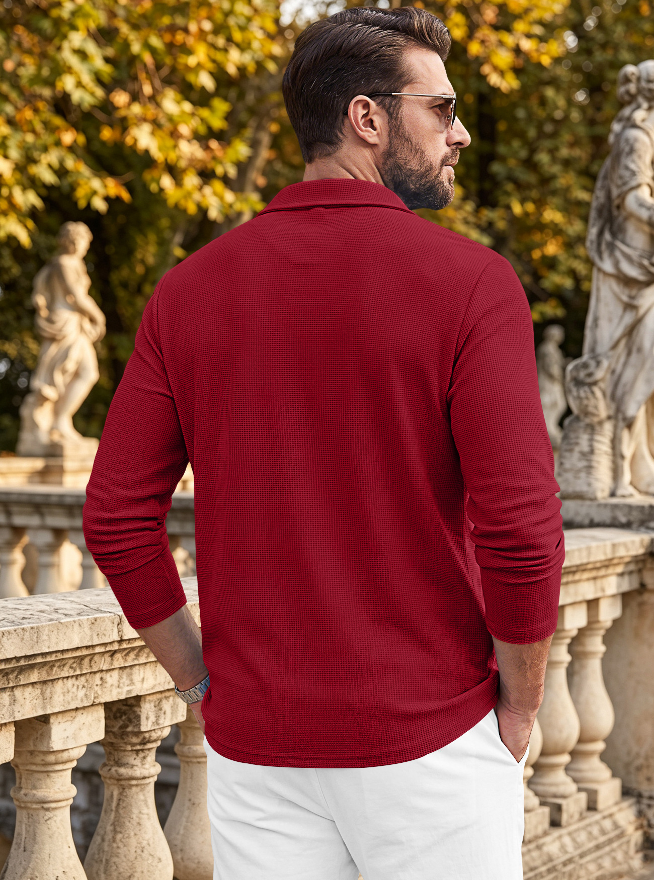 Men's Clothing Tops Jackets Coats Men's Waffle Pattern Single-Breasted Double Pocket Business Casual Long Sleeve Coat