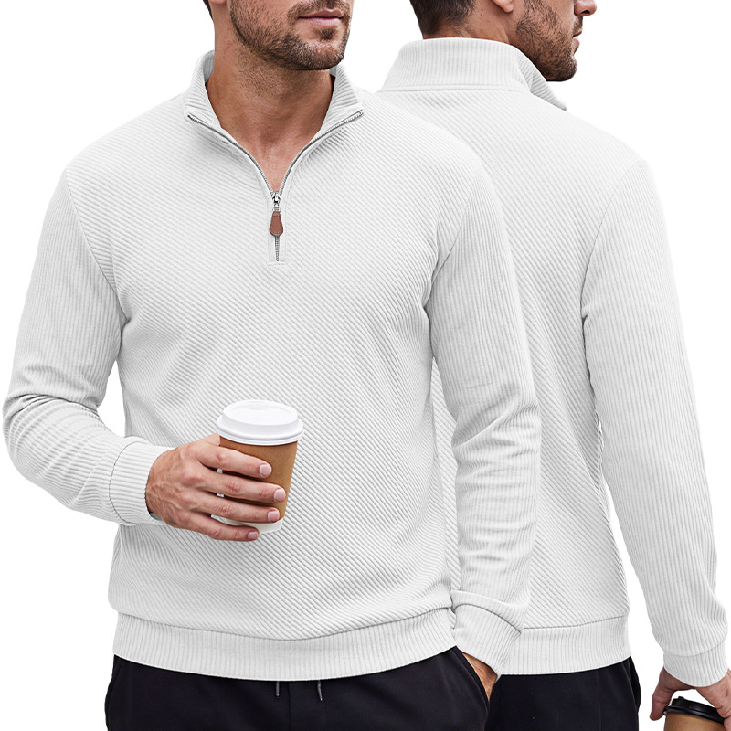 Men's Clothing Tops Sweatshirts Men's American Flannel Texture Half-Zip Stand-Up Collar Long Sleeve Oversized Casual Pullover Shirts