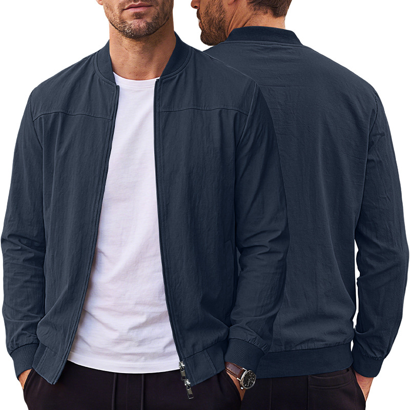 Men's Clothing Tops Jackets Coats Men's American Style Pure Color Baseball Zippered Side Pocket Pilot Jacket Outdoor Sports Jacket