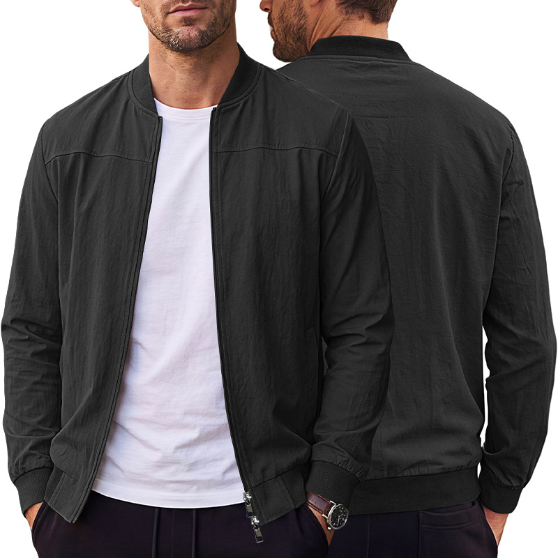 Men's Clothing Tops Jackets Coats Men's American Style Pure Color Baseball Zippered Side Pocket Pilot Jacket Outdoor Sports Jacket