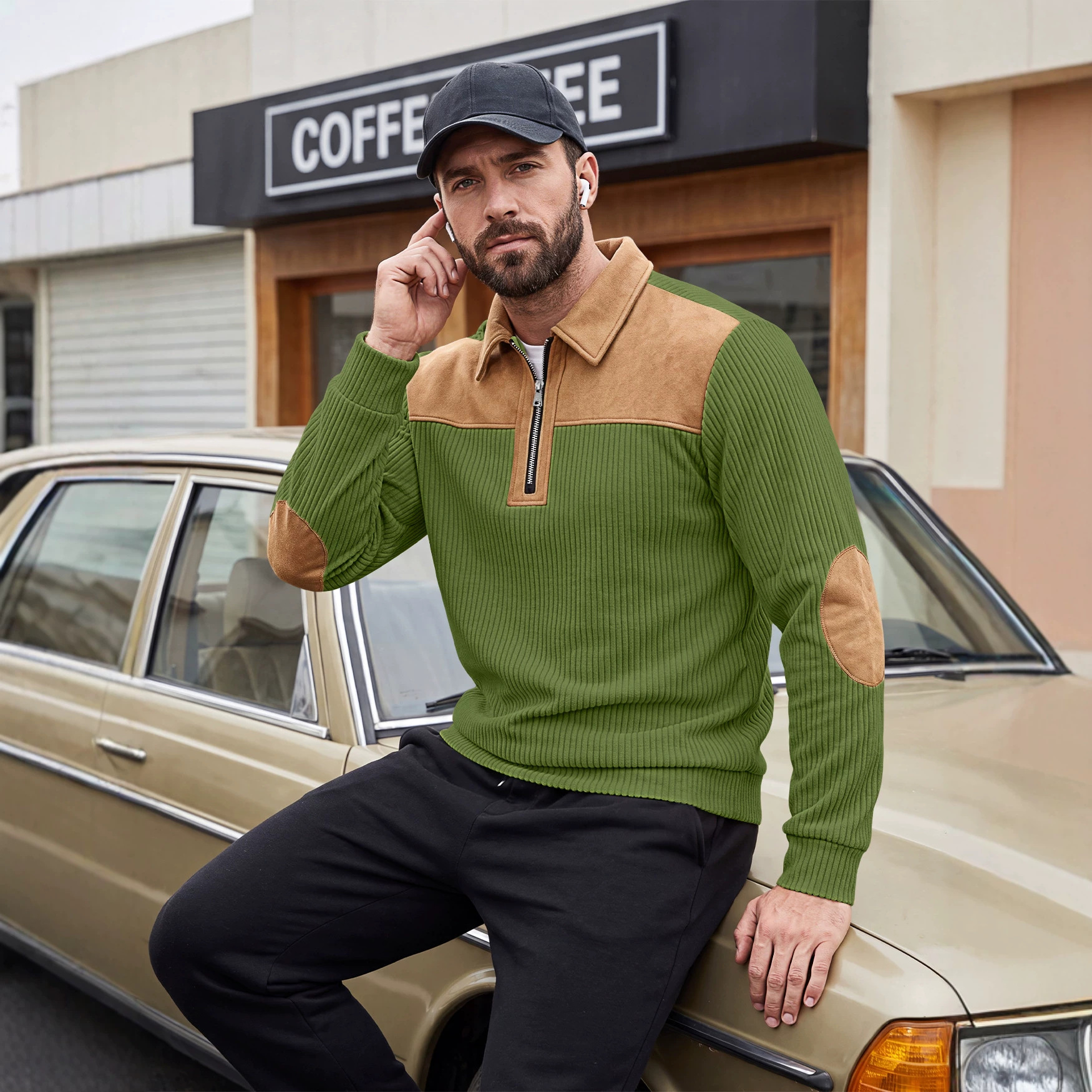 Men's Clothing Tops Sweatshirts Hoodies New Sweater Lapel Patchwork Casual Commute Sports Zip-Up Hoodie for Autumn Winter