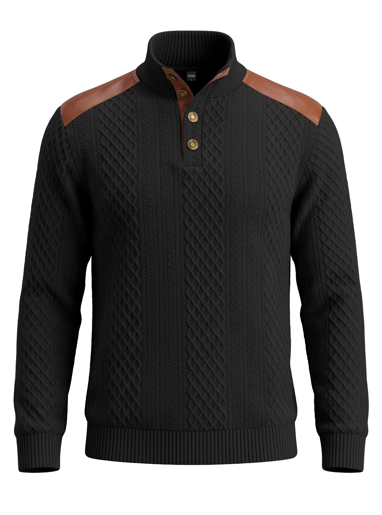 Men's Clothing Tops Sweatshirts Men's American Style Texture Jacquard Lapel Knitwear with Shoulder Sleeve Patches Loose Long Sleeve Pullover Hoodie