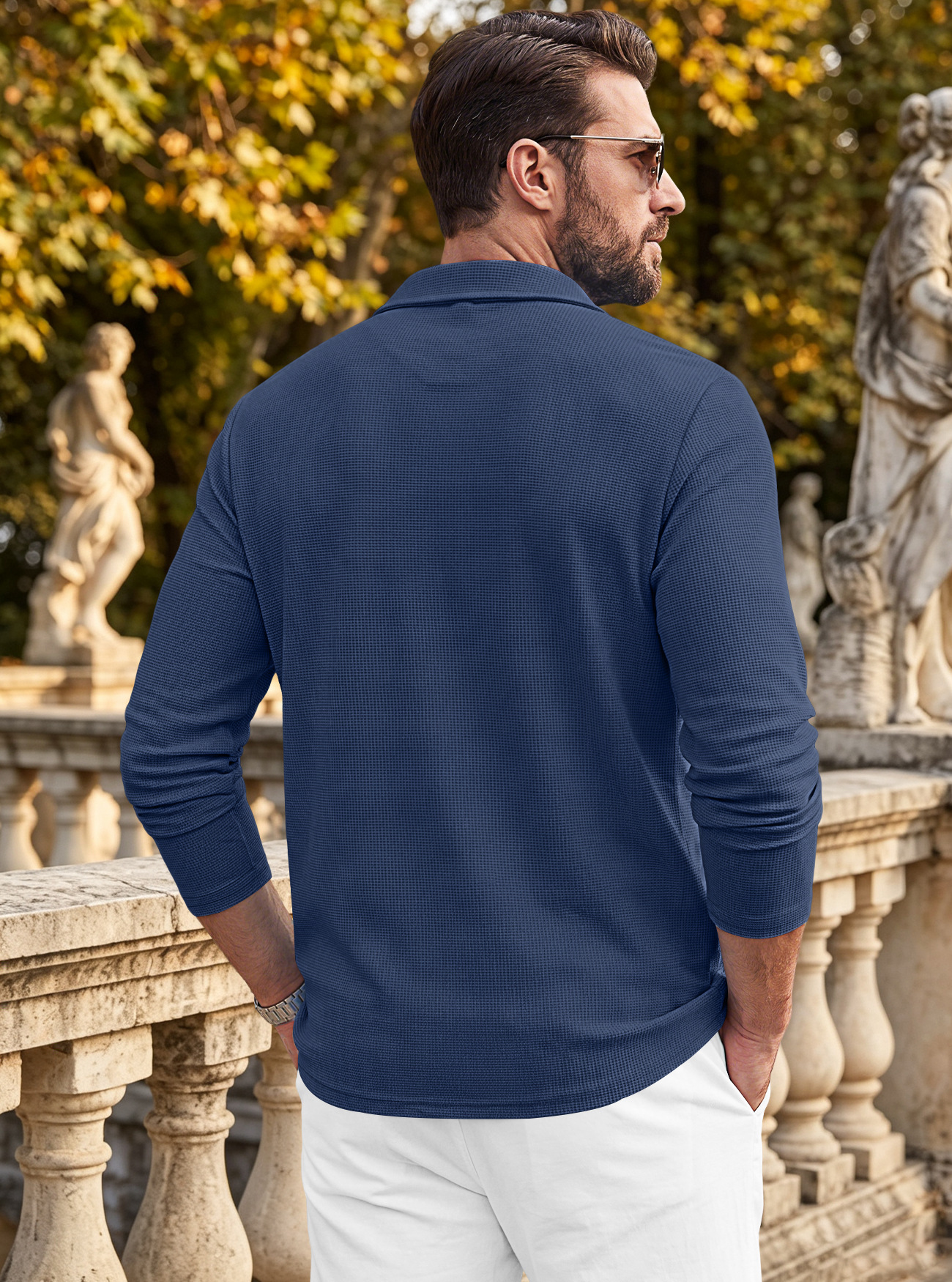 Men's Clothing Tops Jackets Coats Men's Waffle Pattern Single-Breasted Double Pocket Business Casual Long Sleeve Coat