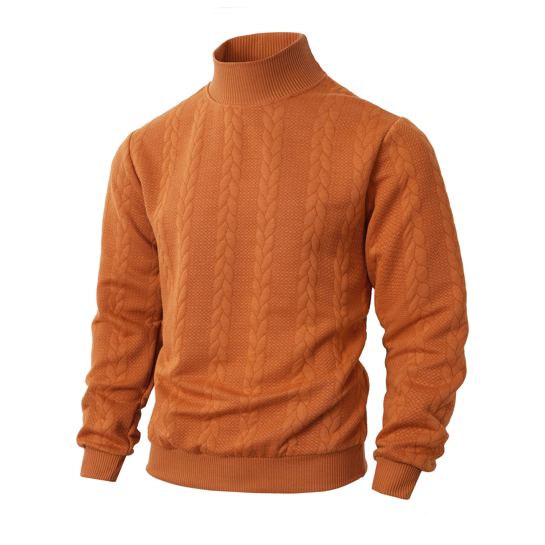 Men's Clothing Tops Sweaters Cardigans Jacquard Knit Sweater New Fall Winter Solid Color High-Neck Warm Casual Men's Long Sleeve Pullover