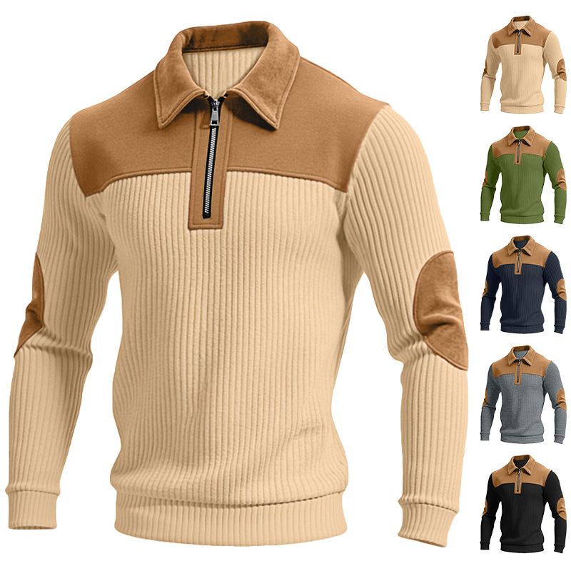 Men's Clothing Tops Sweatshirts Hoodies New Sweater Lapel Patchwork Casual Commute Sports Zip-Up Hoodie for Autumn Winter