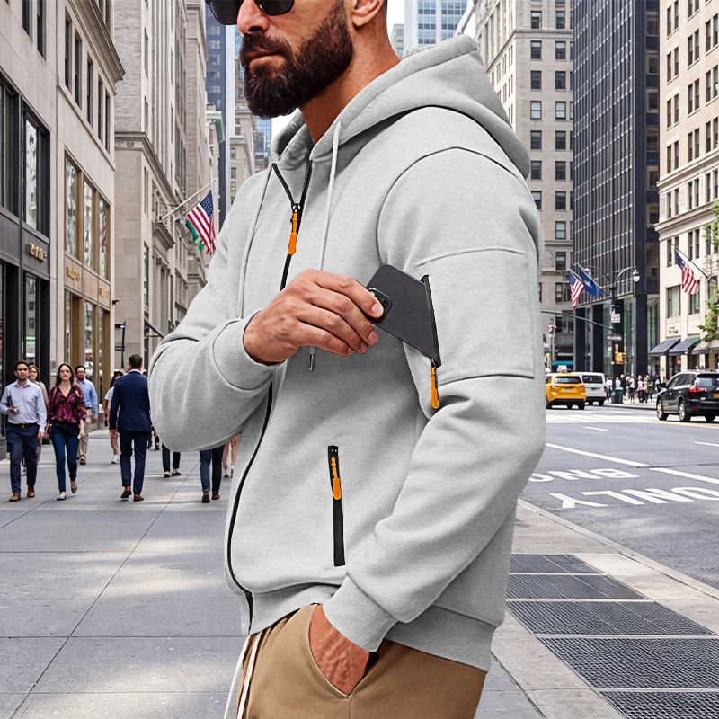 Men's Clothing Tops Jackets Coats Men's Loose Hoodie with Zipper Side Pocket Cardigan Sports Plus Size Casual Sweatshirt Jacket