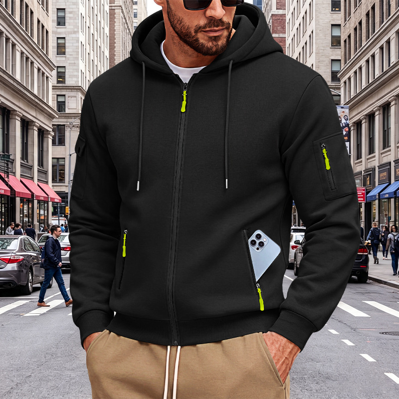 Men's Clothing Tops Jackets Coats Men's Loose Hoodie with Zipper Side Pocket Cardigan Sports Plus Size Casual Sweatshirt Jacket