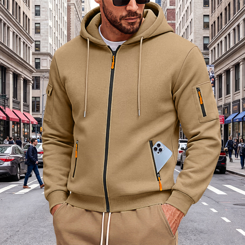 Men's Clothing Tops Jackets Coats Men's Loose Hoodie with Zipper Side Pocket Cardigan Sports Plus Size Casual Sweatshirt Jacket