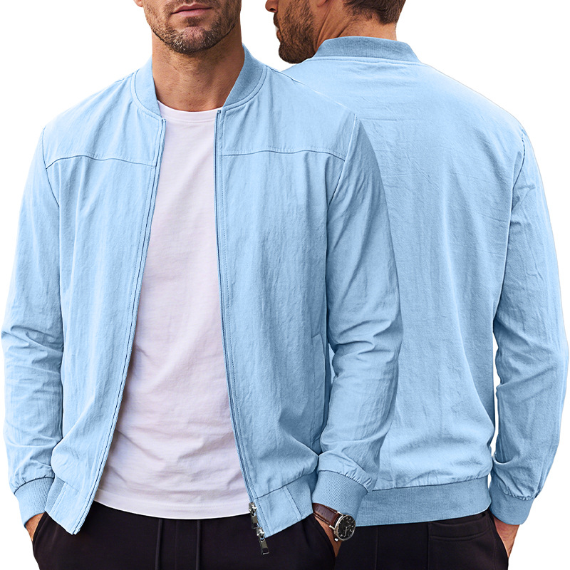 Men's Clothing Tops Jackets Coats Men's American Style Pure Color Baseball Zippered Side Pocket Pilot Jacket Outdoor Sports Jacket