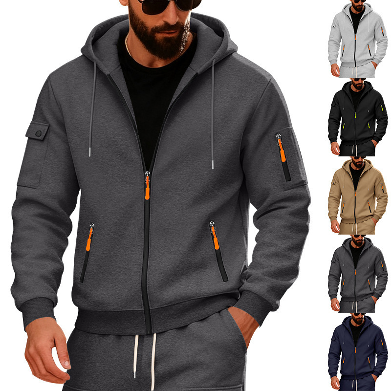 Men's Clothing Tops Jackets Coats Men's Loose Hoodie with Zipper Side Pocket Cardigan Sports Plus Size Casual Sweatshirt Jacket
