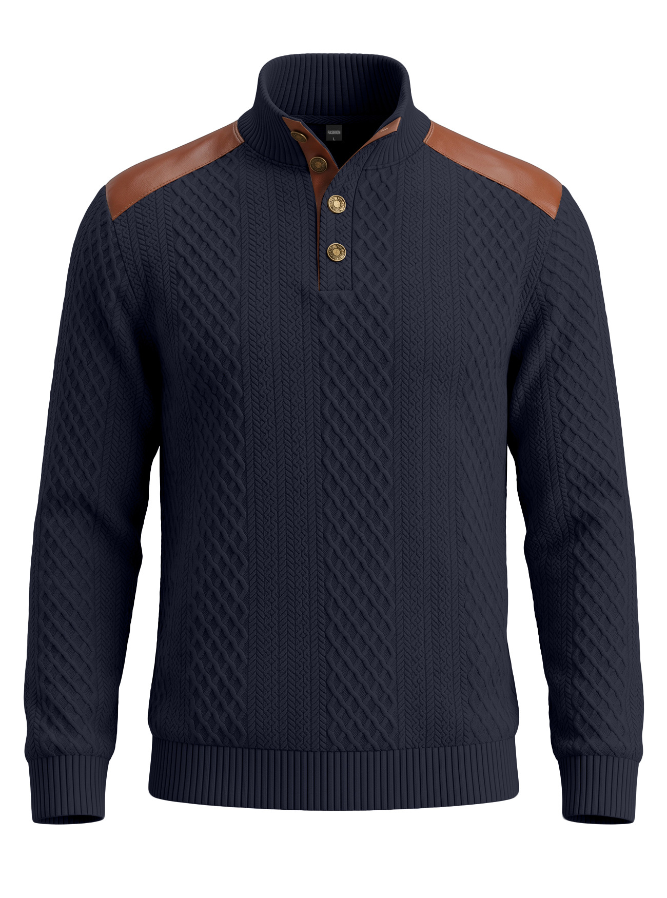 Men's Clothing Tops Sweatshirts Men's American Style Texture Jacquard Lapel Knitwear with Shoulder Sleeve Patches Loose Long Sleeve Pullover Hoodie
