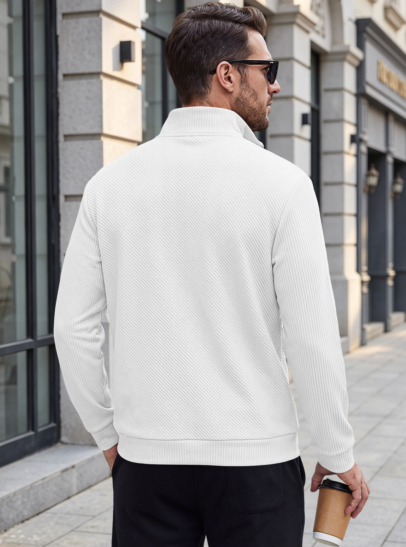 Men's Clothing Tops Sweatshirts Men's American Flannel Texture Half-Zip Stand-Up Collar Long Sleeve Oversized Casual Pullover Shirts