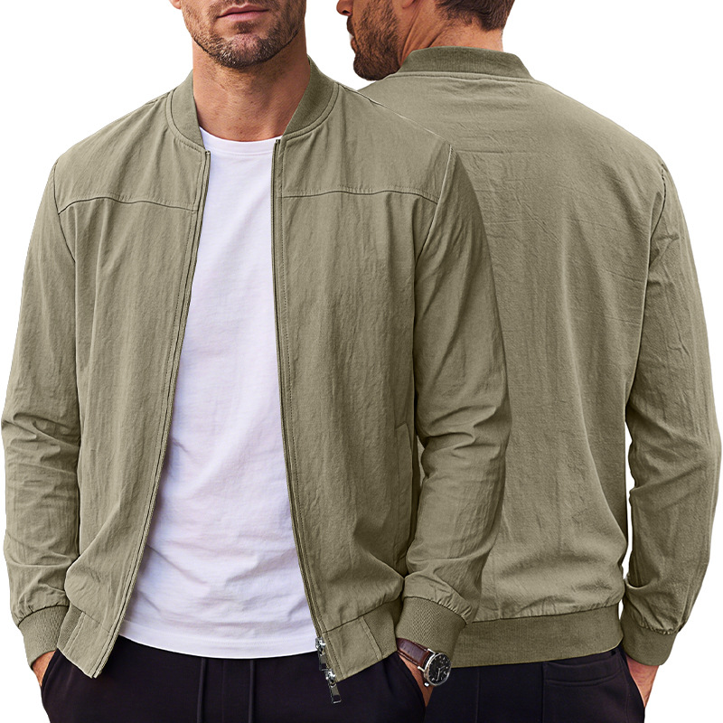 Men's Clothing Tops Jackets Coats Men's American Style Pure Color Baseball Zippered Side Pocket Pilot Jacket Outdoor Sports Jacket