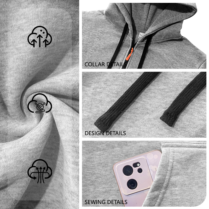 Men's Clothing Tops Sweatshirts Hoodies  Men's Autumn Winter Solid Color Drawstring Hooded Long Sleeve Sweatshirt with Side Zip Thickened Casual Sports Pullover