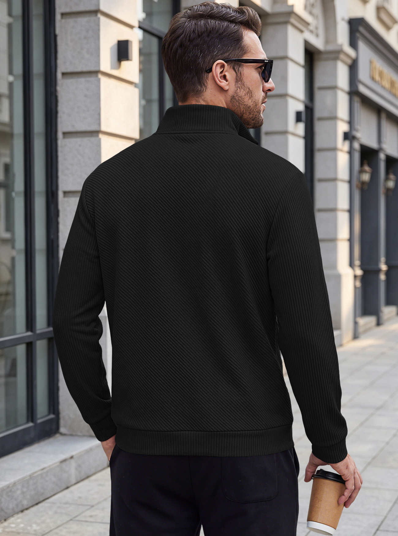Men's Clothing Tops Sweatshirts Men's American Flannel Texture Half-Zip Stand-Up Collar Long Sleeve Oversized Casual Pullover Shirts