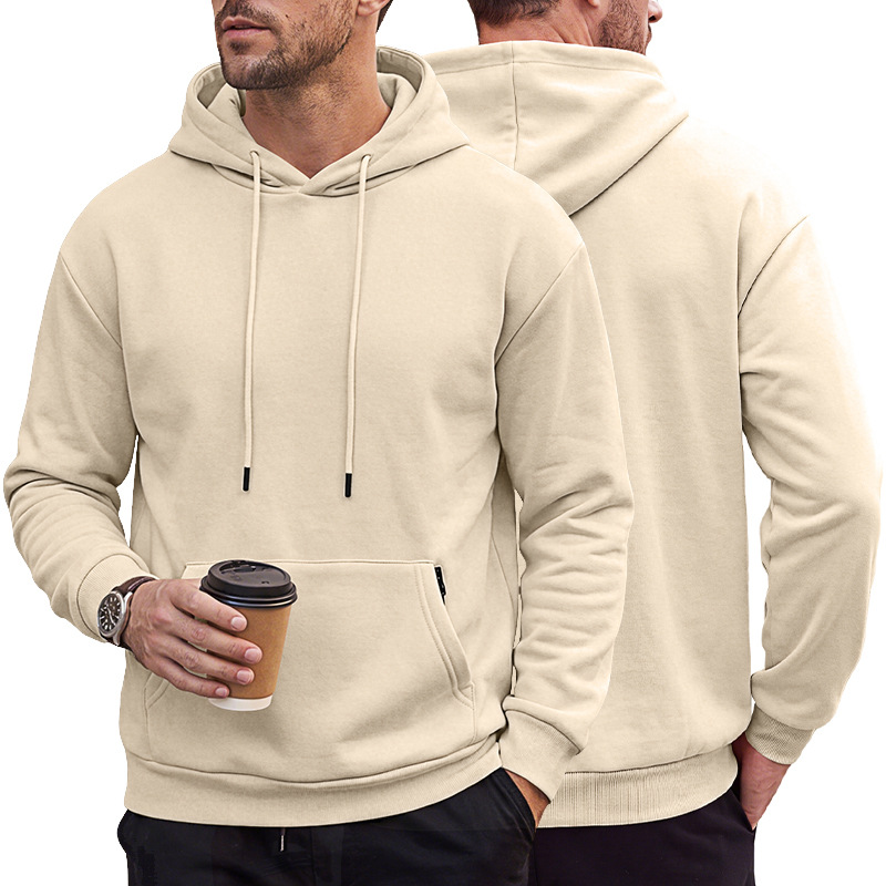 Men's Clothing Tops Sweatshirts Hoodies Men's Heavyweight Solid Color Drawstring Hooded Sweatshirt with Side Anti-Theft Zippered Kangaroo Pockets for Sports Outdoor Wear